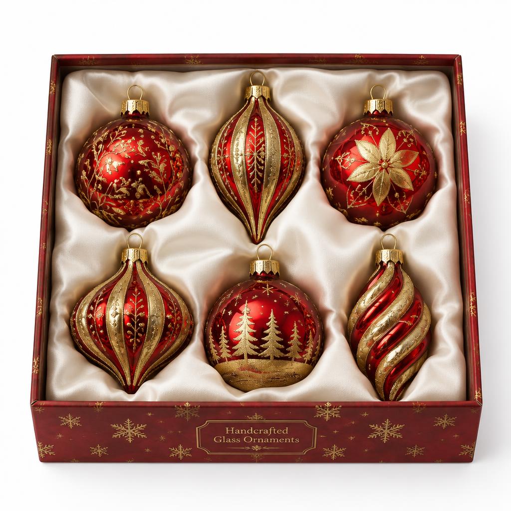 Set de Esferas de Vidrio Rojo y Dorado