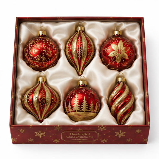 Set de Esferas de Vidrio Rojo y Dorado